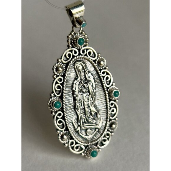 Turquoise Sterling Silver 925 Our Lady of Guadalupe Pendant - Picture 7 of 16